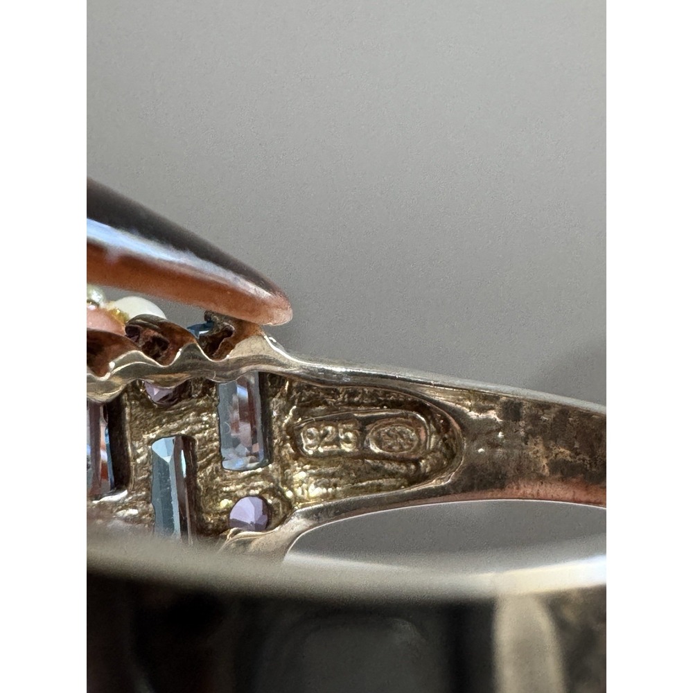 Sterling Silver  925 Simulated Blue‎ & Purple  Ring  Size 8 Topaz & Amethyst - Picture 3 of 14